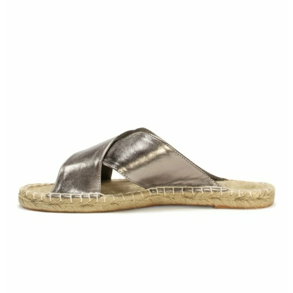 MUK LUKS pewter metallic espadrille.